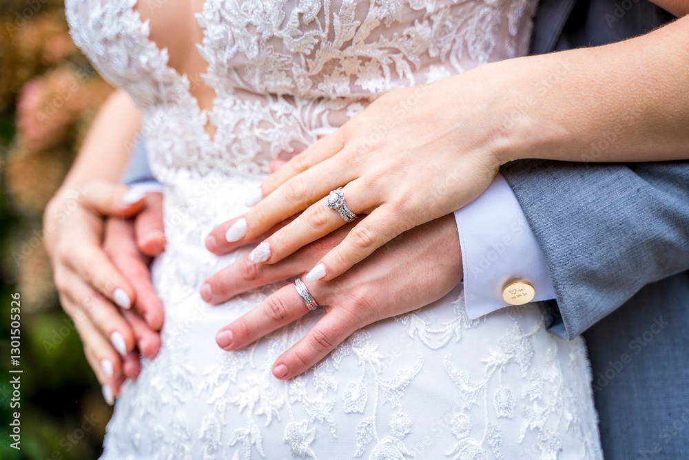 Newly Married Couple Posing For Wedding Ring Photo. Newly Married Couple Posing For Wedding Ring Photo.