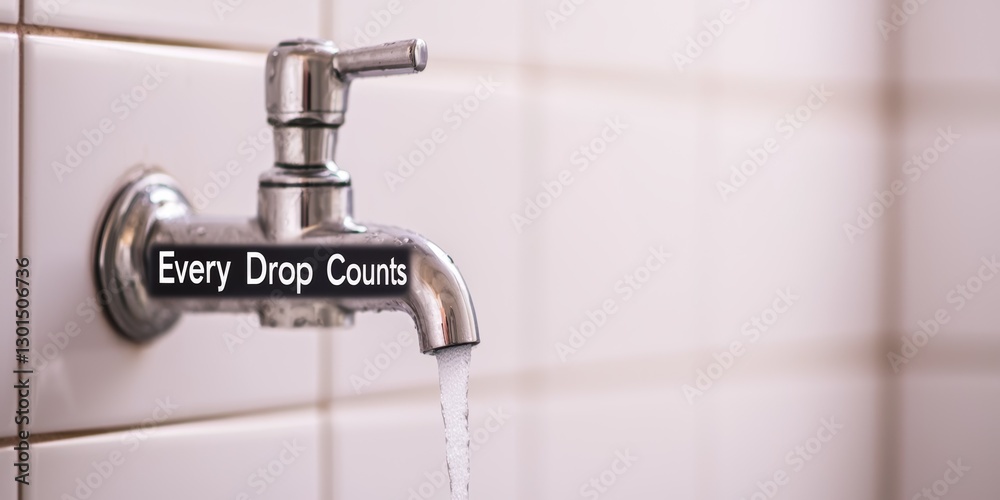Closeup of a Water Tap with Conservation Sign for Environmental Awareness Campaigns Closeup of a Water Tap with Conservation Sign for Environmental Awareness Campaigns