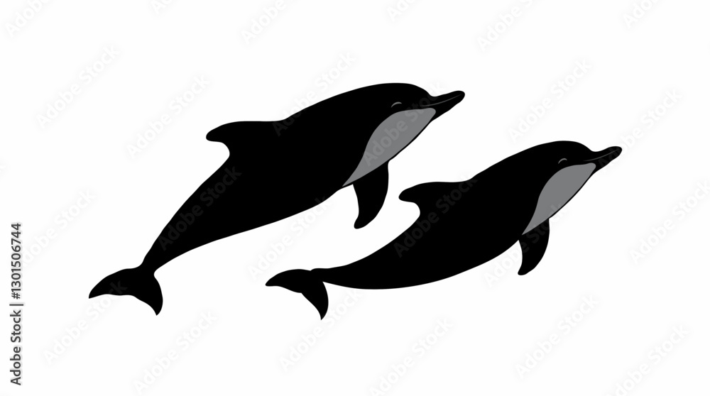 Fototapeta premium Leaping Dolphins, Classic Black and White Silhouette