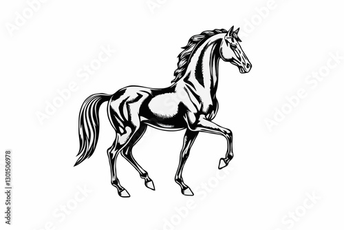 Wallpaper Mural Stylized Horse Illustration in Black and White with Antique Patina Finish Torontodigital.ca