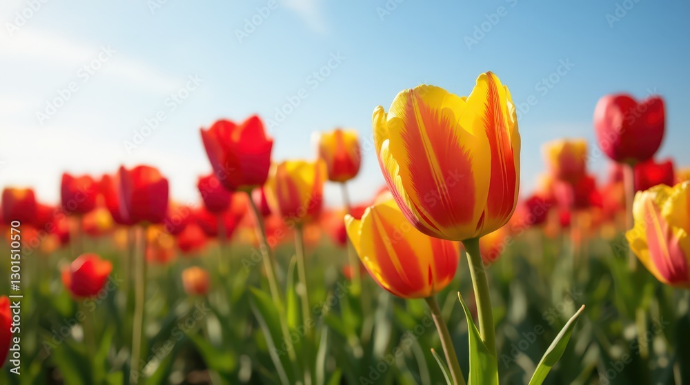 Obraz premium Vibrant Red and Yellow Tulip Field in Spring