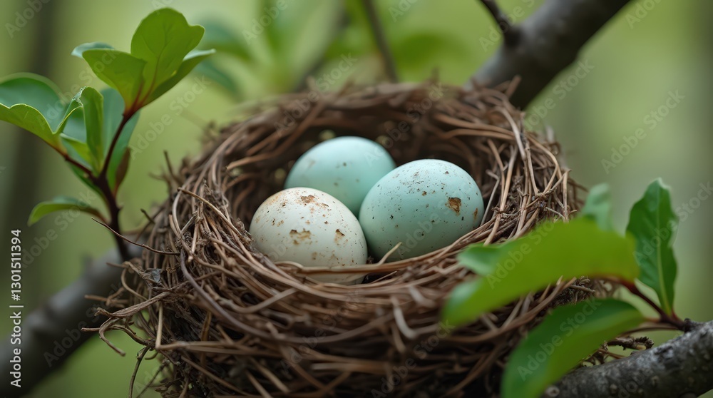 Bird Nest with Eggs in Spring Tree Branch Bird Nest with Eggs in Spring Tree Branch