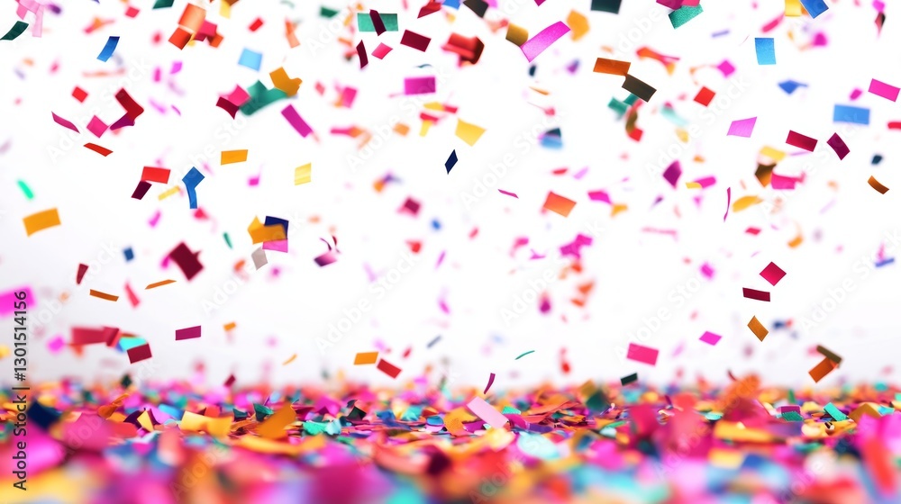 Colorful Confetti Falling on White Background, High Resolution, for Celebrations and Events Colorful Confetti Falling on White Background, High Resolution, for Celebrations and Events