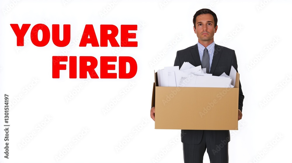 Fired Young Employee businessmen hold boxes documents for personal belongings unemployment.