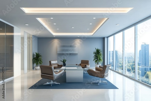 Modern office interior with sleek and functional design. AI generated illustration. photo