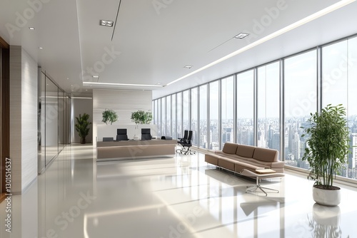 Modern office interior with sleek and functional design. AI generated illustration. photo
