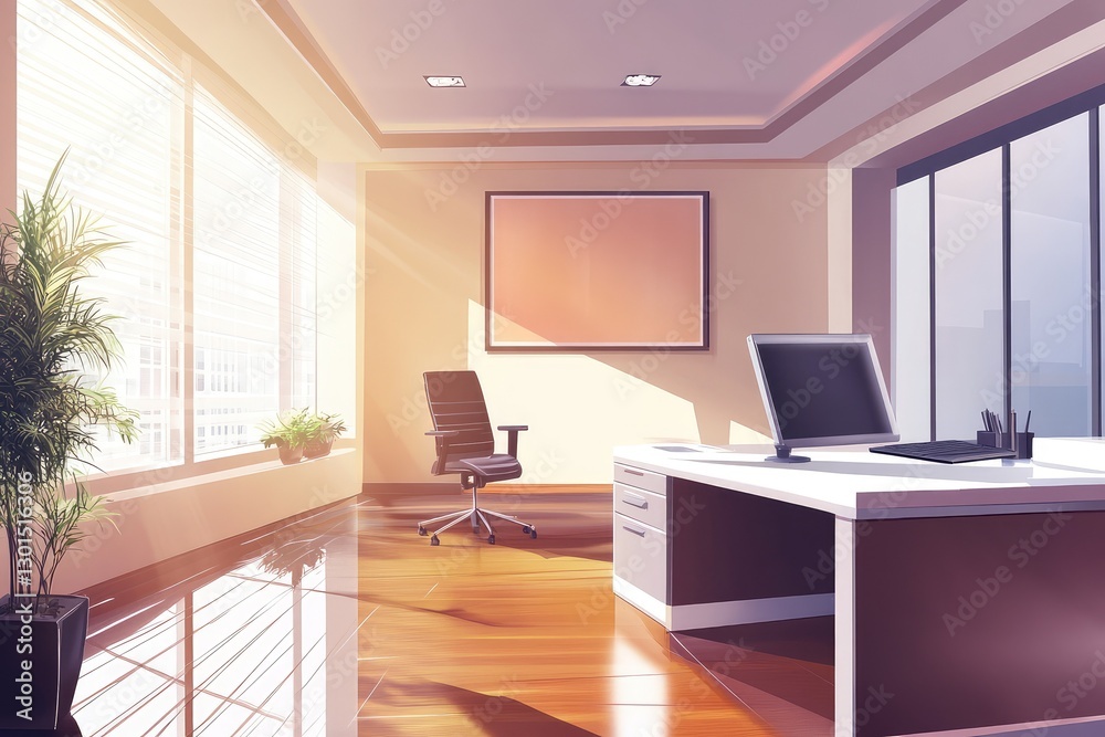 Fototapeta premium Modern office interior with ample copyspace for design. AI generated illustration.