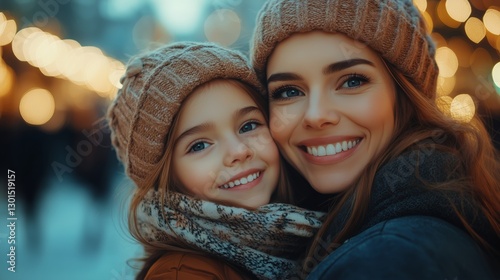 Smiling Mother and Daughter Enjoying a Sunny Day Outdoors in a Joyful Moment