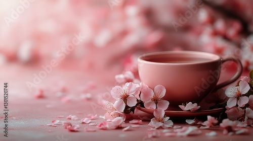 Delicate Pink Cherry Blossoms Arranged Beautifully on a Soft Pink Background