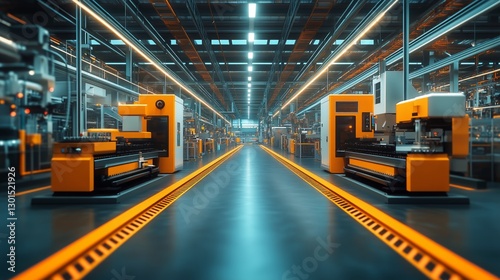Conveyor System in a Modern Manufacturing Facility Operating Under Bright Lig...
