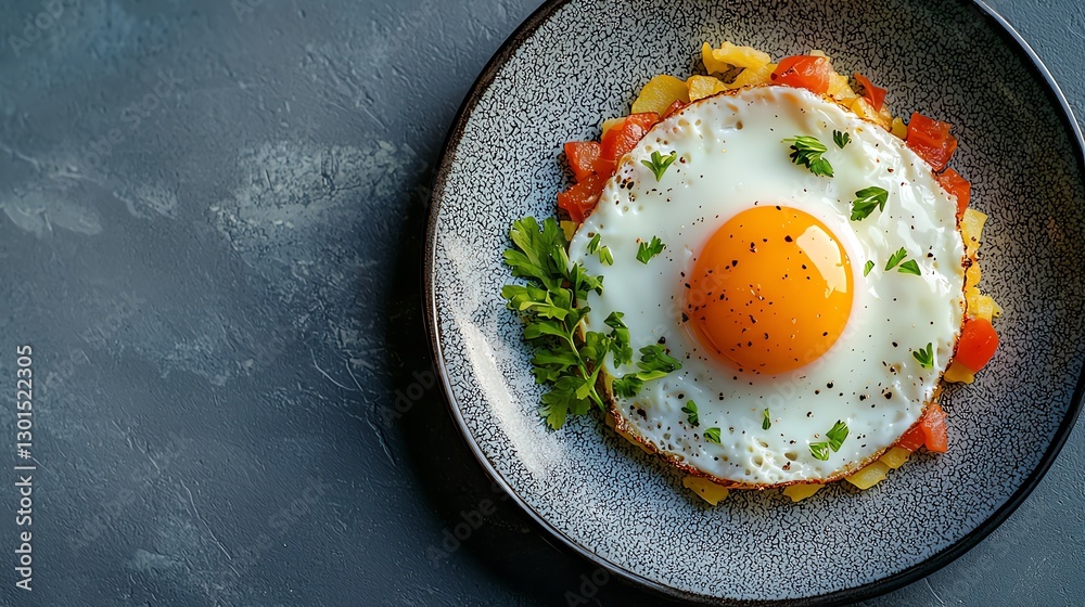 A beautifully plated dish of fried eggs with vegetables, garnished with fresh herbs, ideal for breakfast lovers. A beautifully plated dish of fried eggs with vegetables, garnished with fresh herbs, ideal for breakfast lovers.