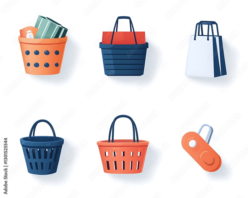 Fototapeta premium Shopping items on white background, showcasing different bag styles for retail use and online shop displays