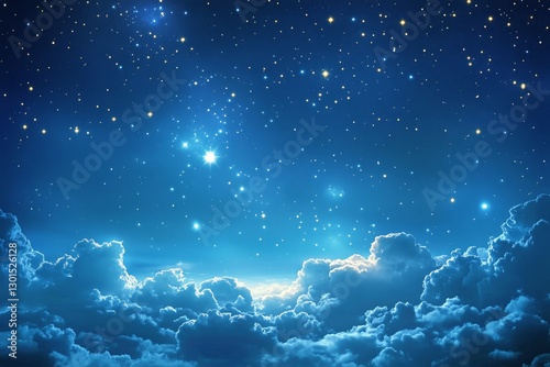 Night Sky Filled With Shimmering Stars Over Fluffy Clouds During Twilight Hours