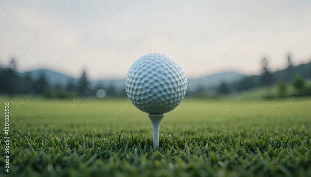 Perfectly Aligned Golf Ball on Tee Ready for Powerful Drive Perfectly Aligned Golf Ball on Tee Ready for Powerful Drive