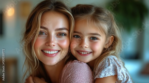 Smiling Mother and Daughter Enjoying a Sunny Day Outdoors in a Joyful Moment