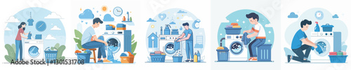 Vector of a person washing clothes.