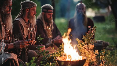 Vikings Gather Around Campfire