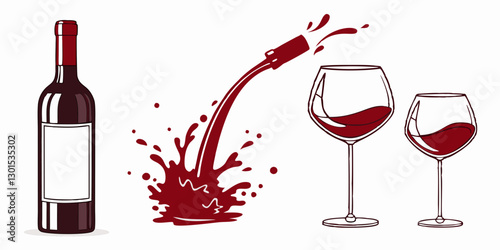 Vector Glass with a splash of red wine isolated on white background
