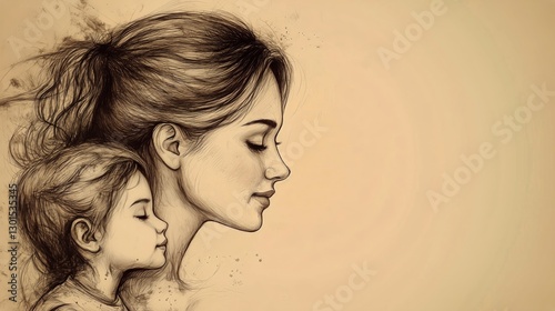 Mother and Child Sharing a Tender Moment in an Elegant Sketch