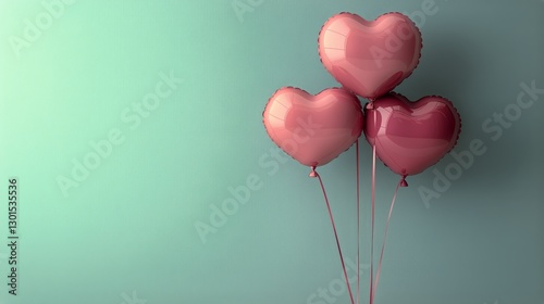 Heart-shaped Balloons in Soft Pink Against a Light Blue Background for Celebr...