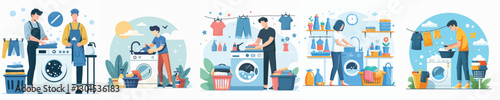 Vector of a person washing clothes.
