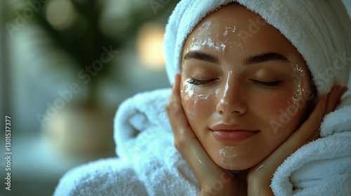 Relaxing Skincare Routine During a Spa Treatment in a Serene Atmosphere
