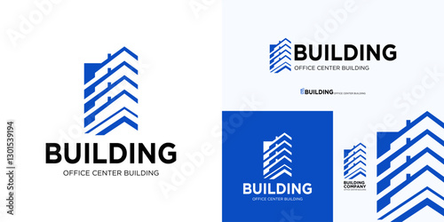 Building logo design, Wide angle view of steel high rise building, Construction logo icon design, Apartment logo symbol design, Usable logo sign for property, Architect, Hotel, Office center building.