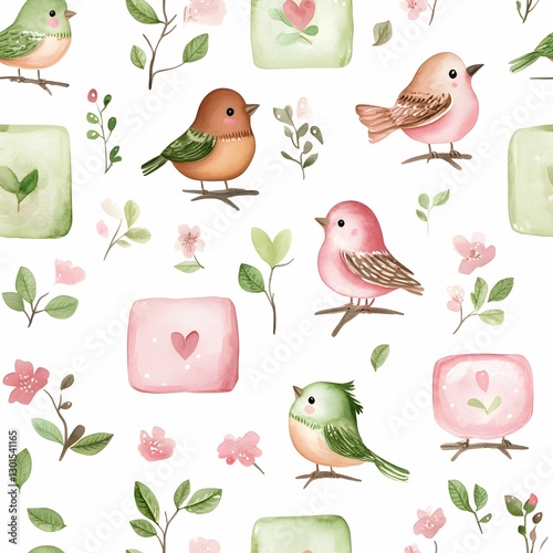 Seamless watercolor birds pattern