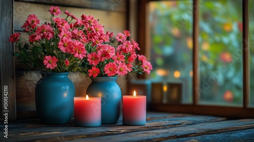 Warm Lighting and Flowers Create a Cozy Atmosphere in a Living Room With Soft...