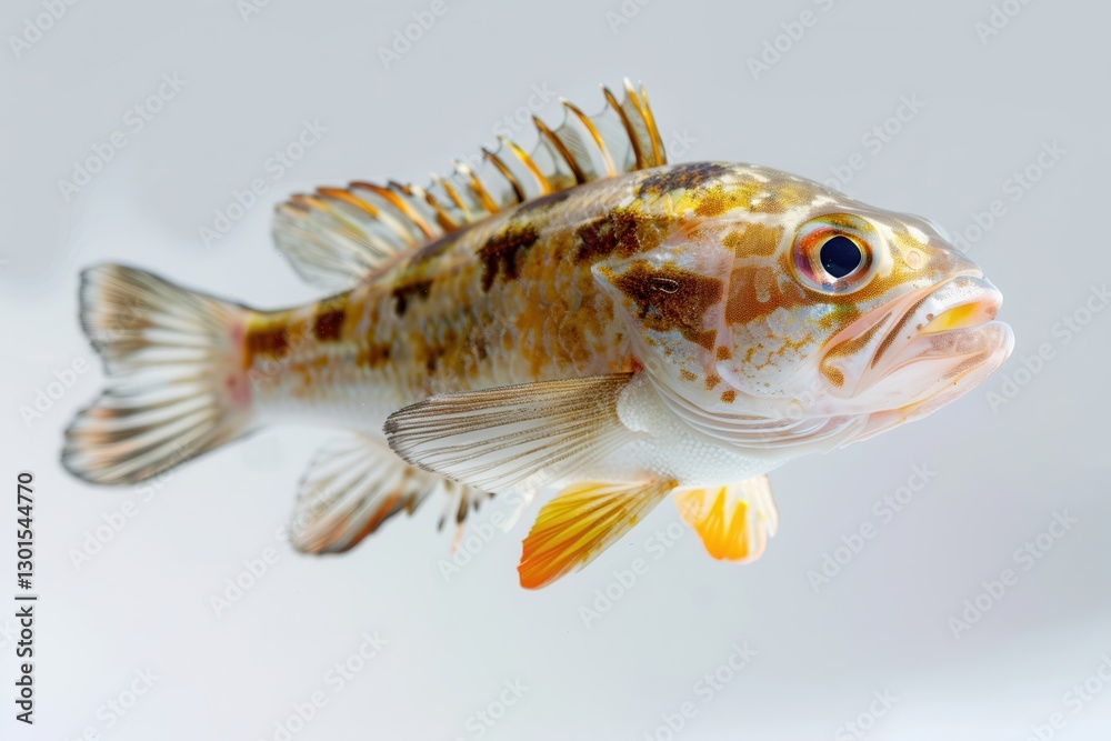 Naklejka premium The fish’s shimmering, multicolored fins create a vivid, captivating scene on the clean white background.