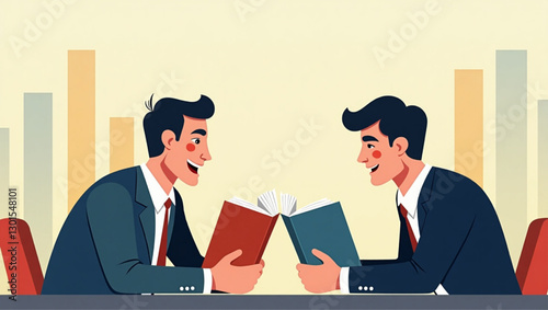 Collaborative Leadership: Businessmen Reading Success Book Together for Professional Development and Growth