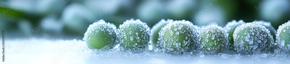Frozen Green Peas Covered with Frost on Snowy Surface for Healthy Food Preservation. Generative AI Frozen Green Peas Covered with Frost on Snowy Surface for Healthy Food Preservation. Generative AI
