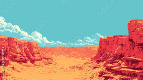 Stunning Grand Canyon Red Rock Landscape Under Blue Sky with White Clouds Desert Scene Highlighting Majestic Cliffs and Expansive Plateau