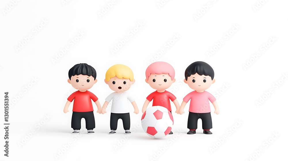 Colorful Cartoon Children Holding Hands With Soccer Ball Colorful Cartoon Children Holding Hands With Soccer Ball