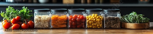 Colorful Meal Containers on a Modern Kitchen Counter. Generative AI photo