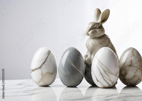 marble easter eggs with little rabbit