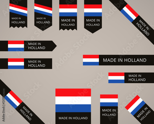 Made in Holland - black edge labels with Dutch flag