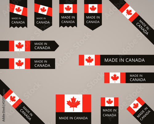 Made in Canada - black edge labels with Canadian flag
