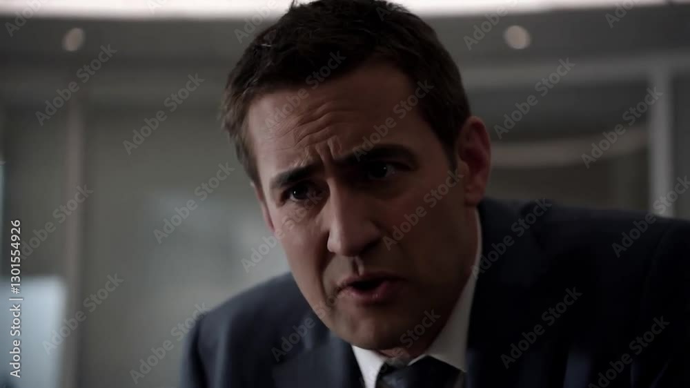 Character Expresses Confusion and Frustration During a Tense Business Meeting in an Office Setting Character Expresses Confusion and Frustration During a Tense Business Meeting in an Office Setting