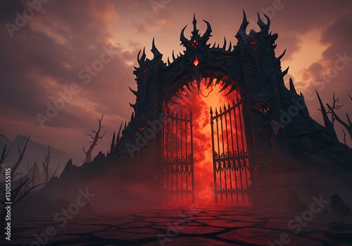 Infernal Gate: A Dark Fantasy Landscape of Fiery Embers
