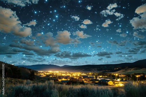 Night Sky Filled With Shimmering Stars Over Fluffy Clouds During Twilight Hours
