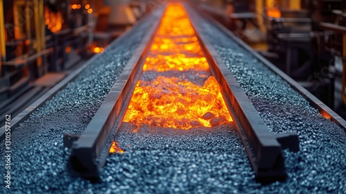 Molten Metal Flows From a Furnace During Steel Production in an Industrial Se...