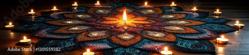 Vesak Mandala with Candles and Floral Decorations. Generative AI photo