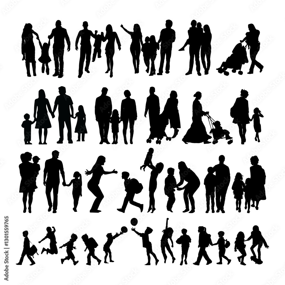 vector silhouette of father mother and child family care each other vector silhouette of father mother and child family care each other