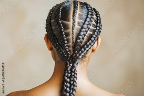 Braided Hairstyle Against Clear Sky Background Showcases Elegance and Beauty