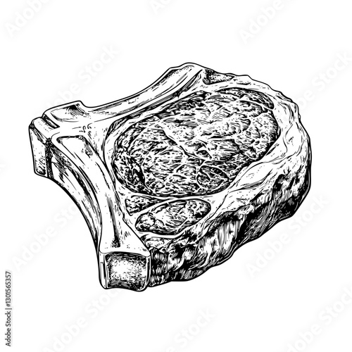 Engraved illustration of a meat cut showcasing intricate details and textures in a vector format