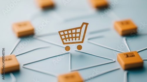 Interconnected ecommerce concepts shopping cart icons in digital marketplace conceptual visuals tech environment