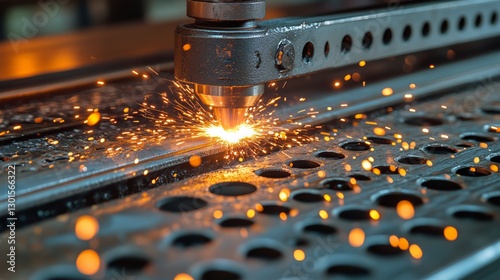 Precision Cutting Process Using Laser Technology in a Workshop at Dusk