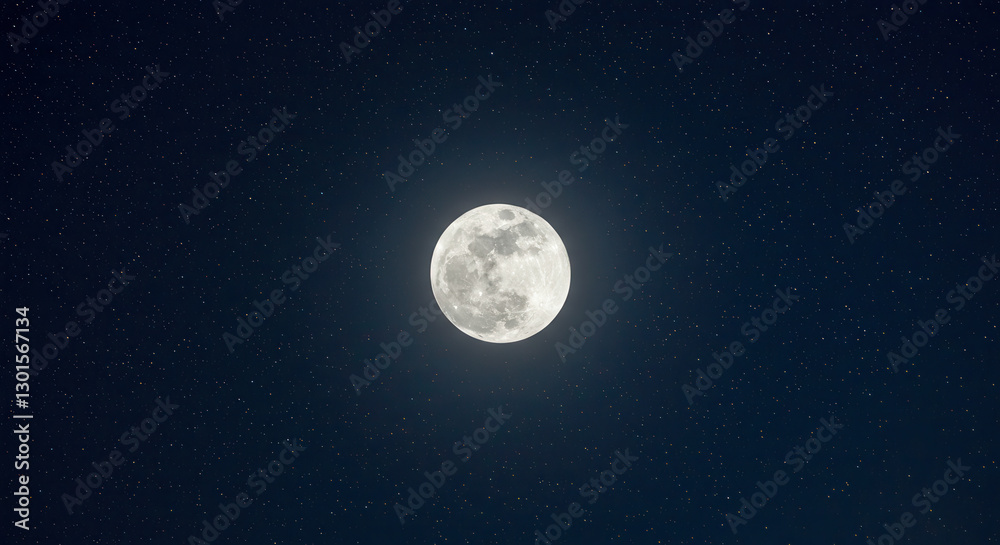 Fototapeta premium Full Moon Illuminating Starry Night Sky with Bright Celestial Bodies