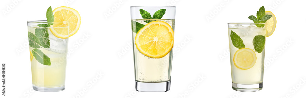 Refreshing Lemonade with Mint and Lemon Slices Isolated on transparent background Refreshing Lemonade with Mint and Lemon Slices Isolated on transparent background